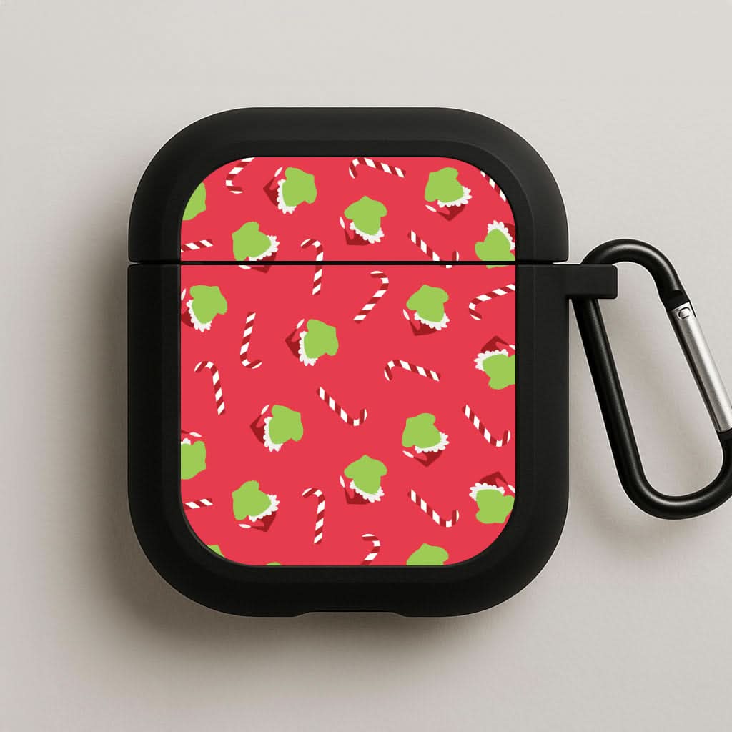 Green Creature And Candy Canes Pattern Black AirPods Case