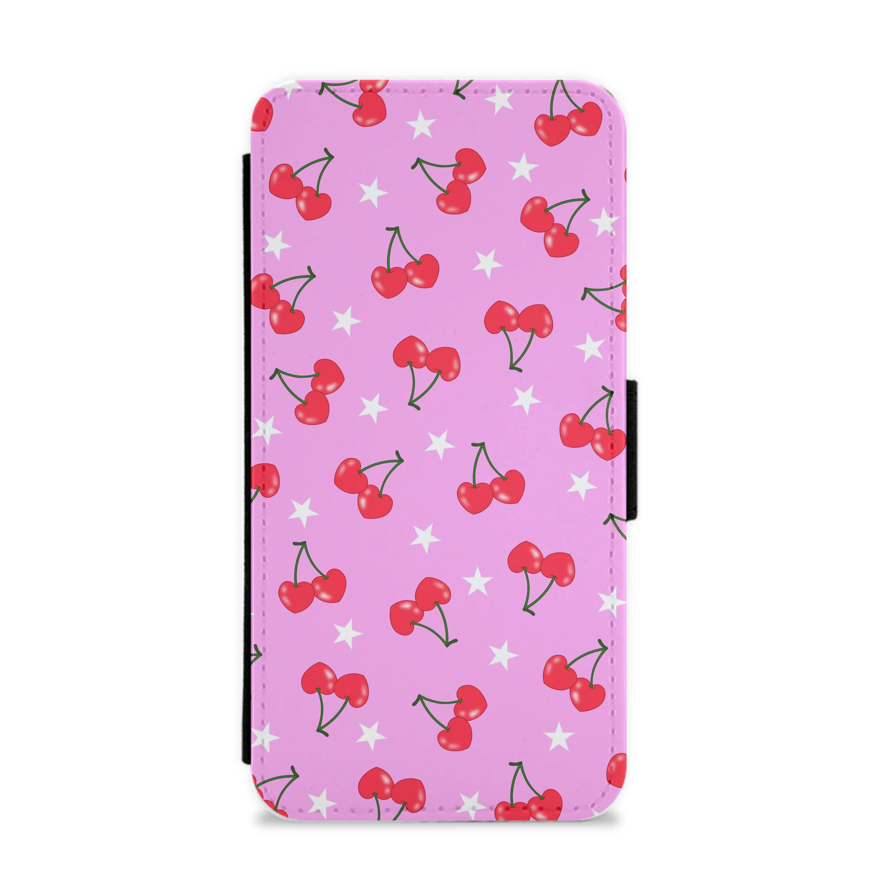 Heart Cherries And Stars Pattern Flip / Wallet Phone Case