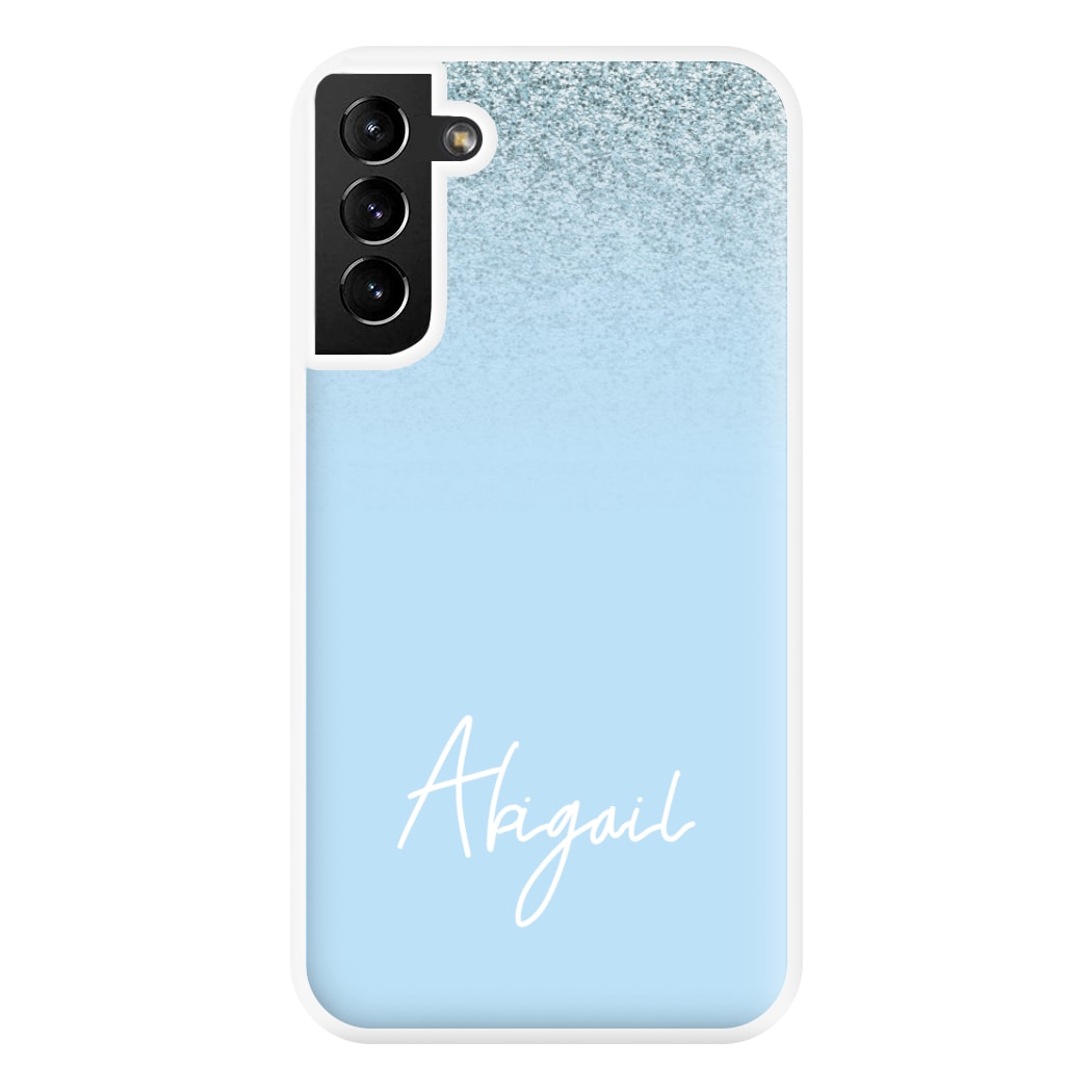 Blue Glitter Personalised Name Galaxy S21 Plus Case