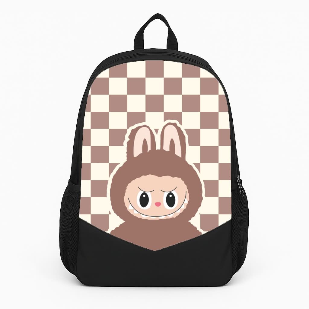 Checkered Cute Brown Monster  Backpack