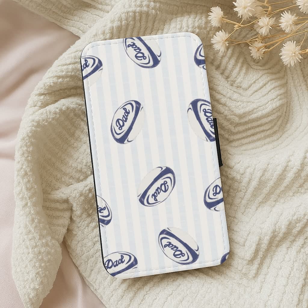 Dad Rugby Ball Pattern Leather Phone Case