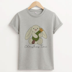 Christmas Bunny Stars Plush Unisex Grey T-Shirt