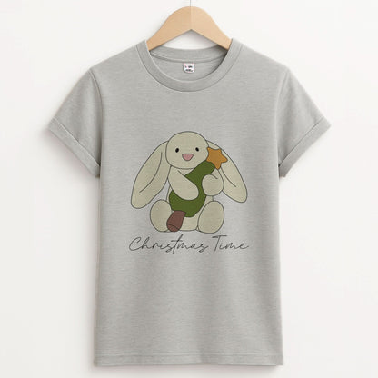 Christmas Bunny Stars Plush Unisex Grey T-Shirt