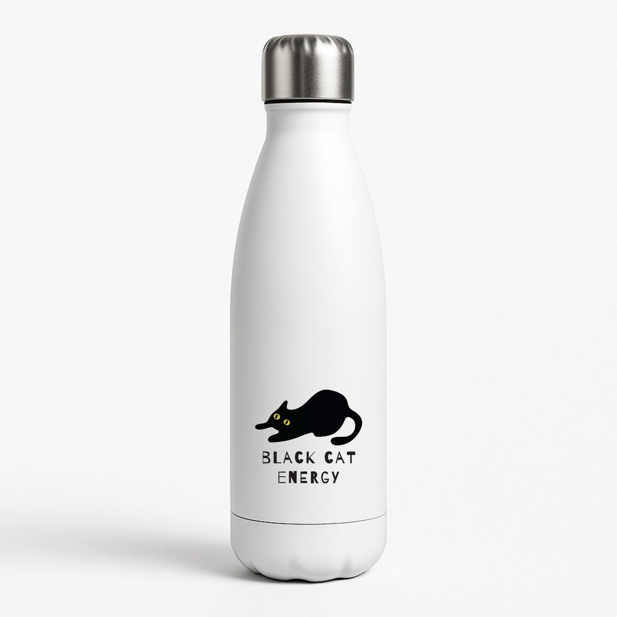 Black Cat Energy White Water Bottle