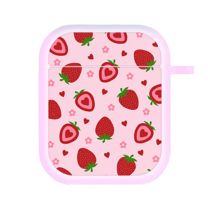 Strawberries And Hearts - Fruit Patterns AirPods Case