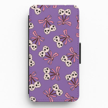 Cherry Skulls Pattern Flip / Wallet Phone Case