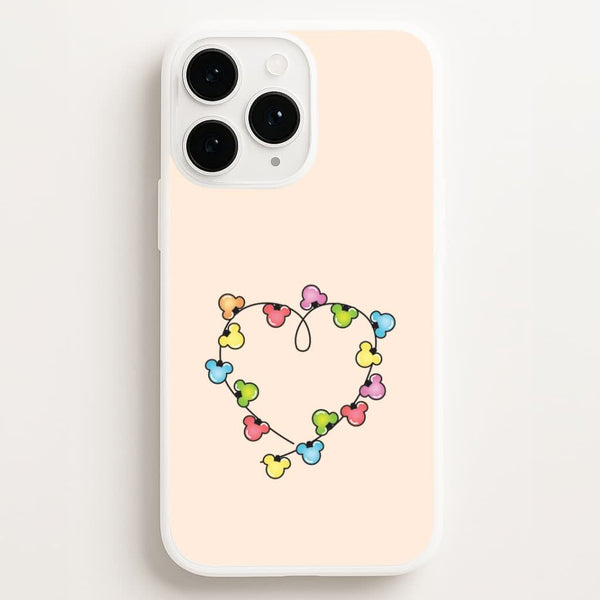 Cartoon Mouse Christmas Fairylights Heart Phone Case for Apple iPhone, Samsung Galaxy, Huawei and Google Pixel