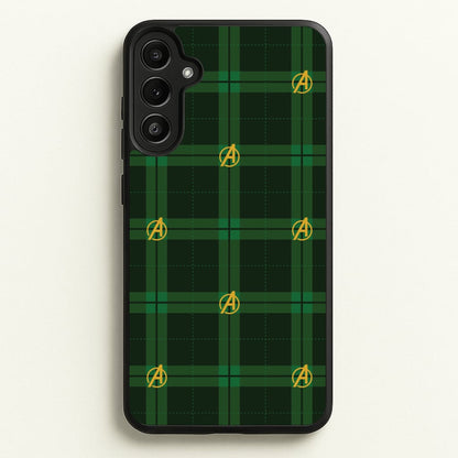 Superhero Team Green Tartan Pattern Galaxy A34 Case