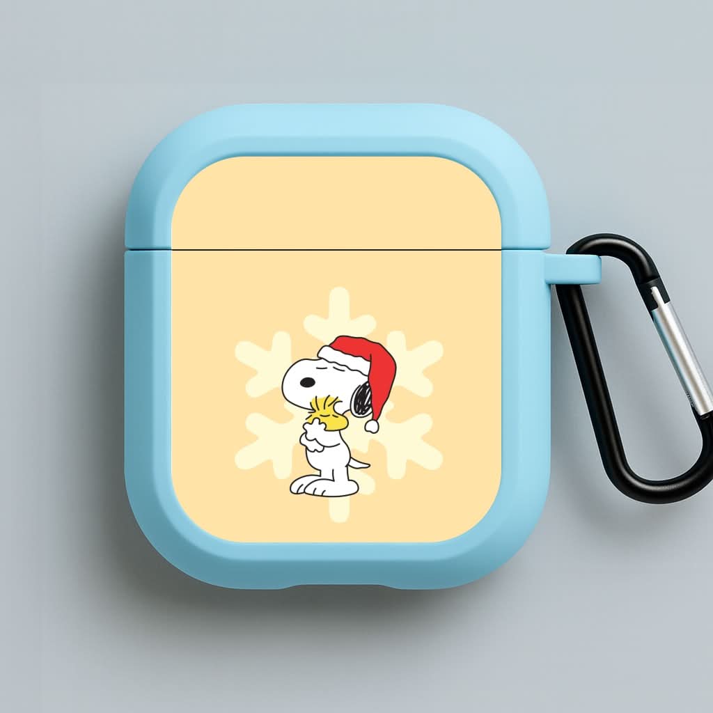 Christmas Cartoon Beagle And Bird  Blue AirPods Case