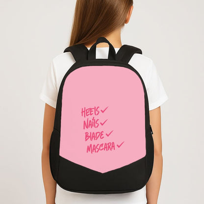 Heels, Nails, Blade, Mascara School Bag