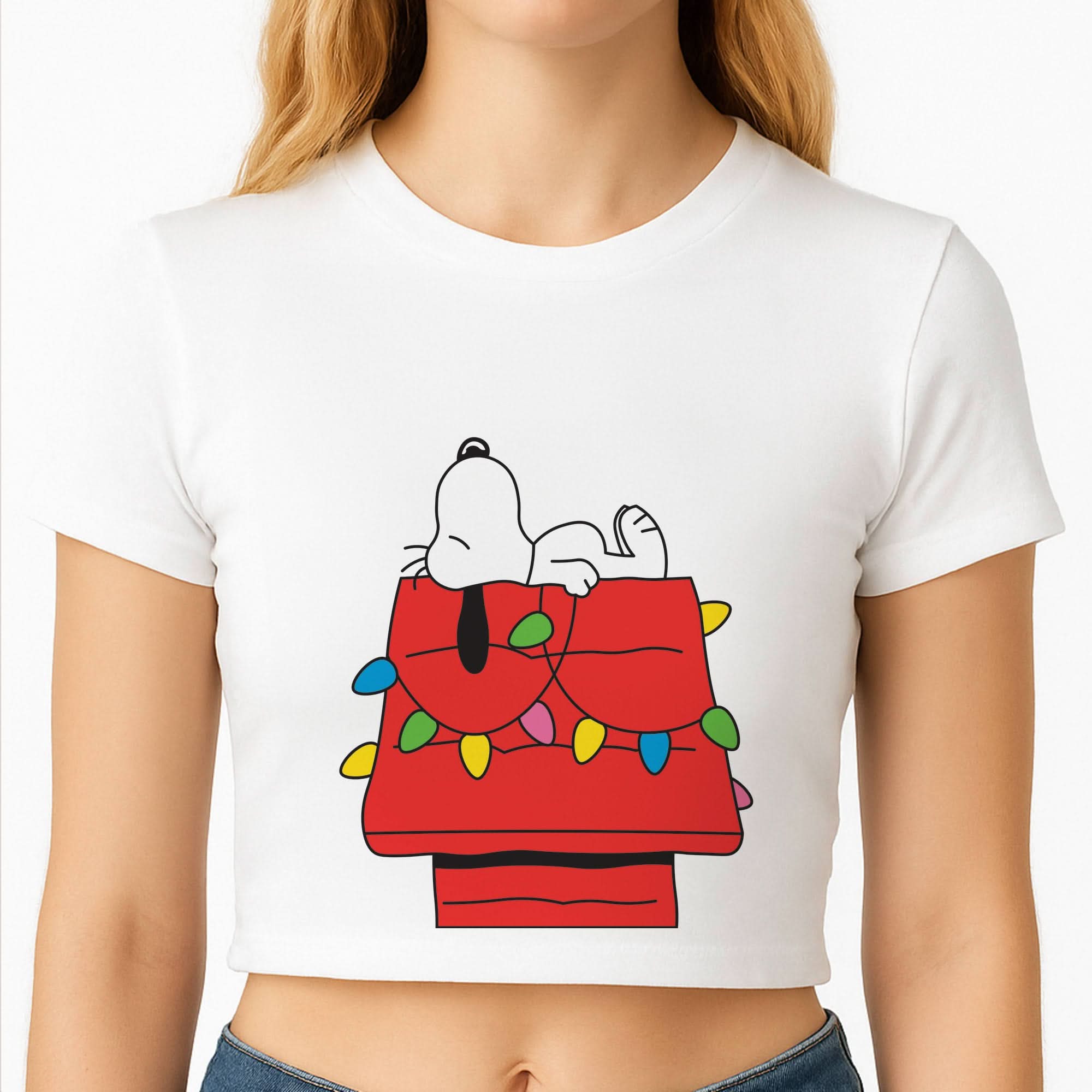 Cartoon Beagle Fairylights Crop Top