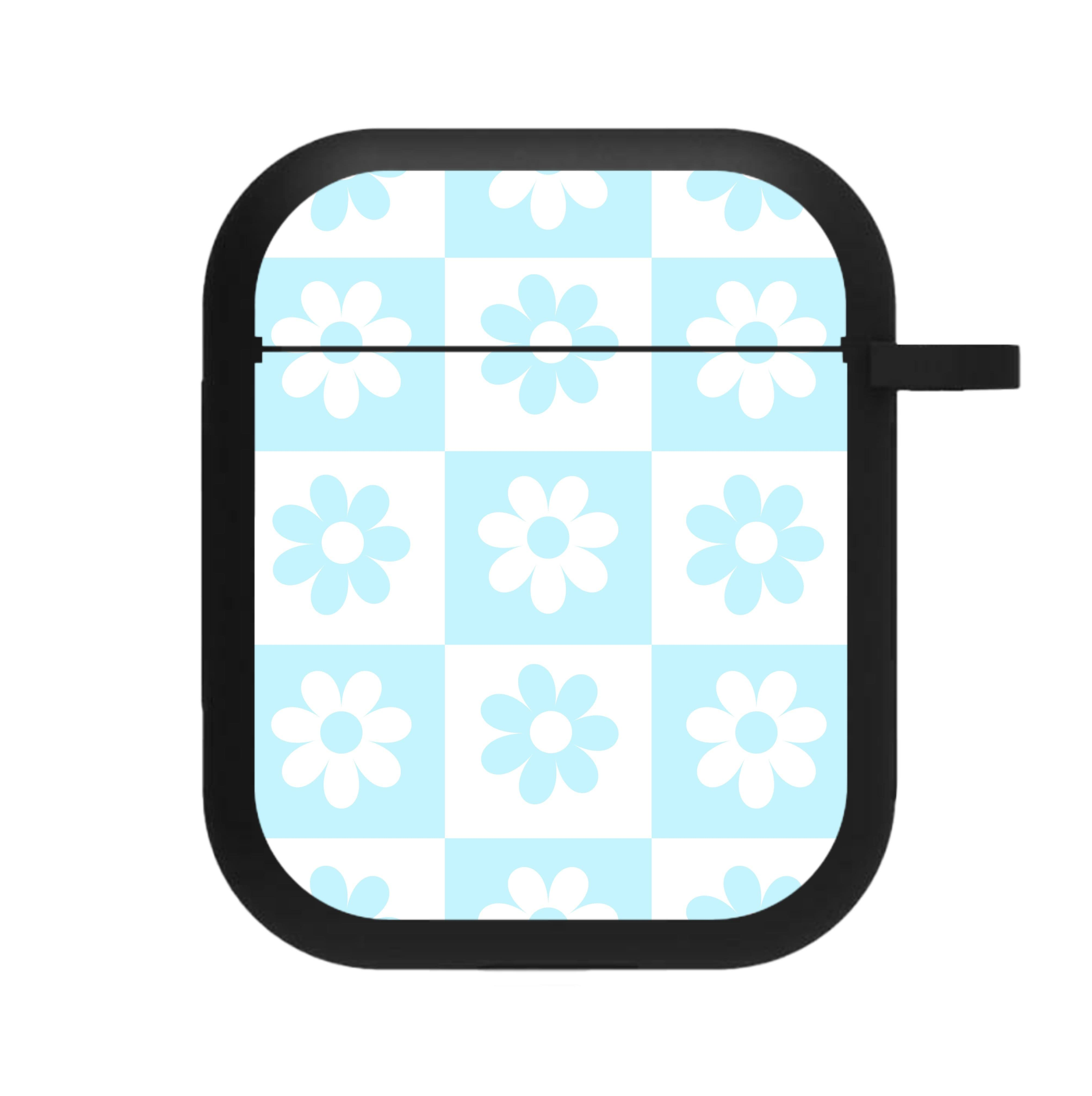 Checkered Flowers Blue AirPods Case