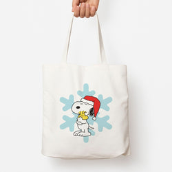 Christmas Cartoon Beagle And Bird  Tote Bag