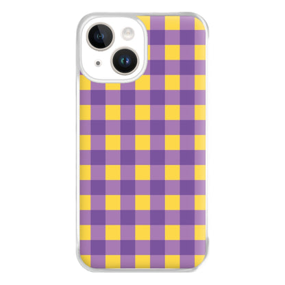 Purple And Yellow Checkered Pattern iPhone 14 Case