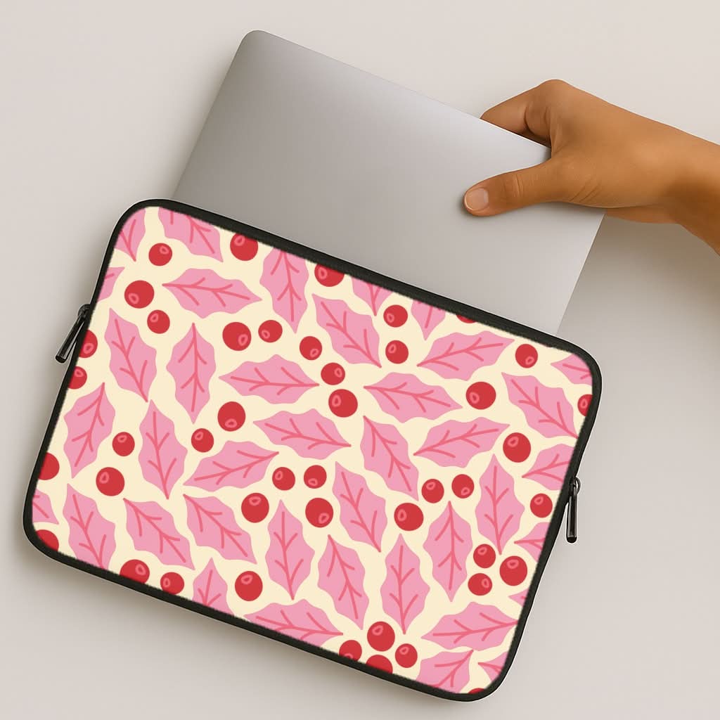 Pink Holly And Berries Pattern MacBook Cover