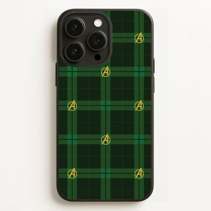 Superhero Team Green Tartan Pattern Phone Case for Apple iPhone, Samsung Galaxy, Huawei and Google Pixel