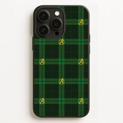 Superhero Team Green Tartan Pattern iPhone 16 Pro Case