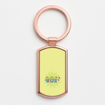 Cute Green Aliens Candycane Rose Gold Keyring
