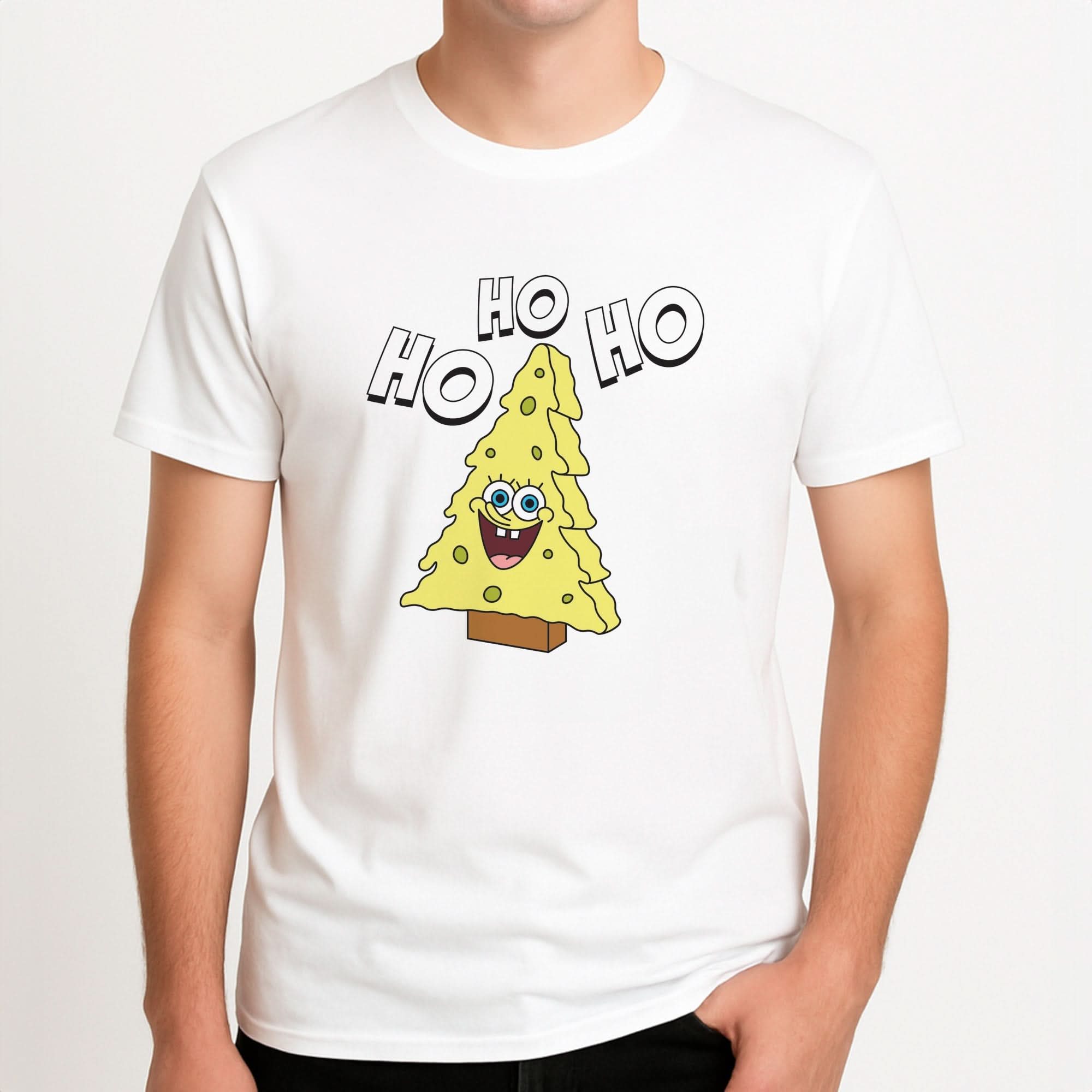 Christmas Tree Cartoon Sponge Mens T-Shirt