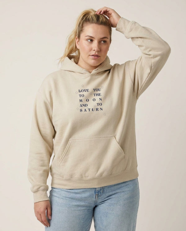 Love You To The Moon And To Saturn - Taylor Hoodie — Sand Front, worn