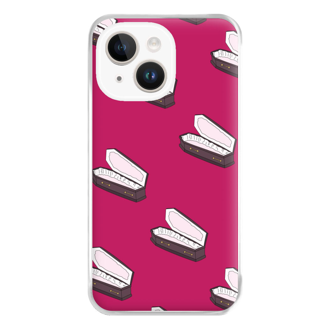 Bright Pink Coffin Pattern iPhone 15 Plus Case