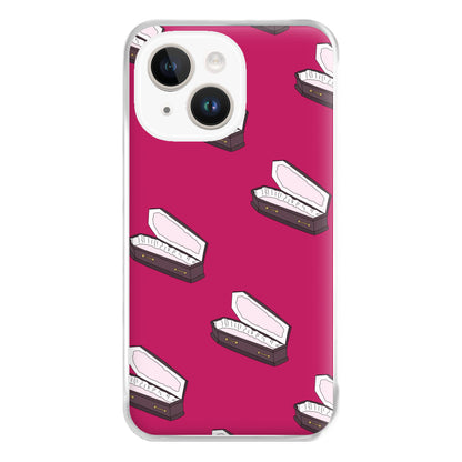 Bright Pink Coffin Pattern iPhone 15 Plus Case