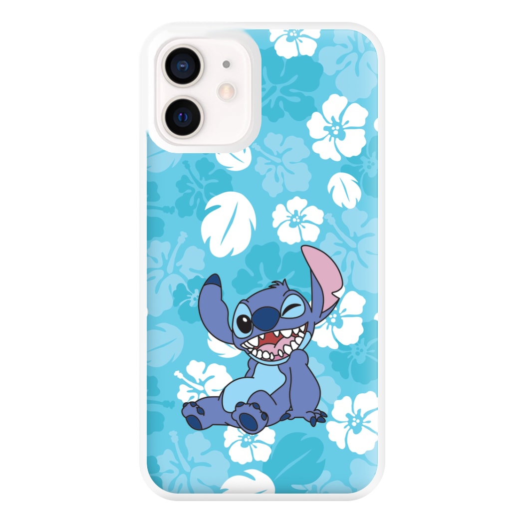 Cute Blue Alien Floral Pattern iPhone 12 Mini Case
