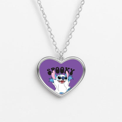 Spooky Cute Blue Alien Heart Necklace