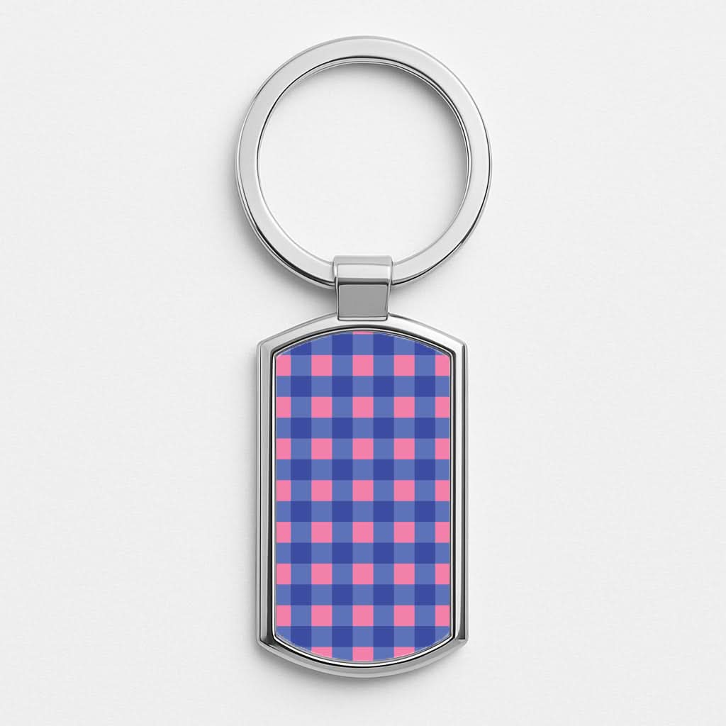 Pink And Blue Checkered Pattern Luxury Keyring