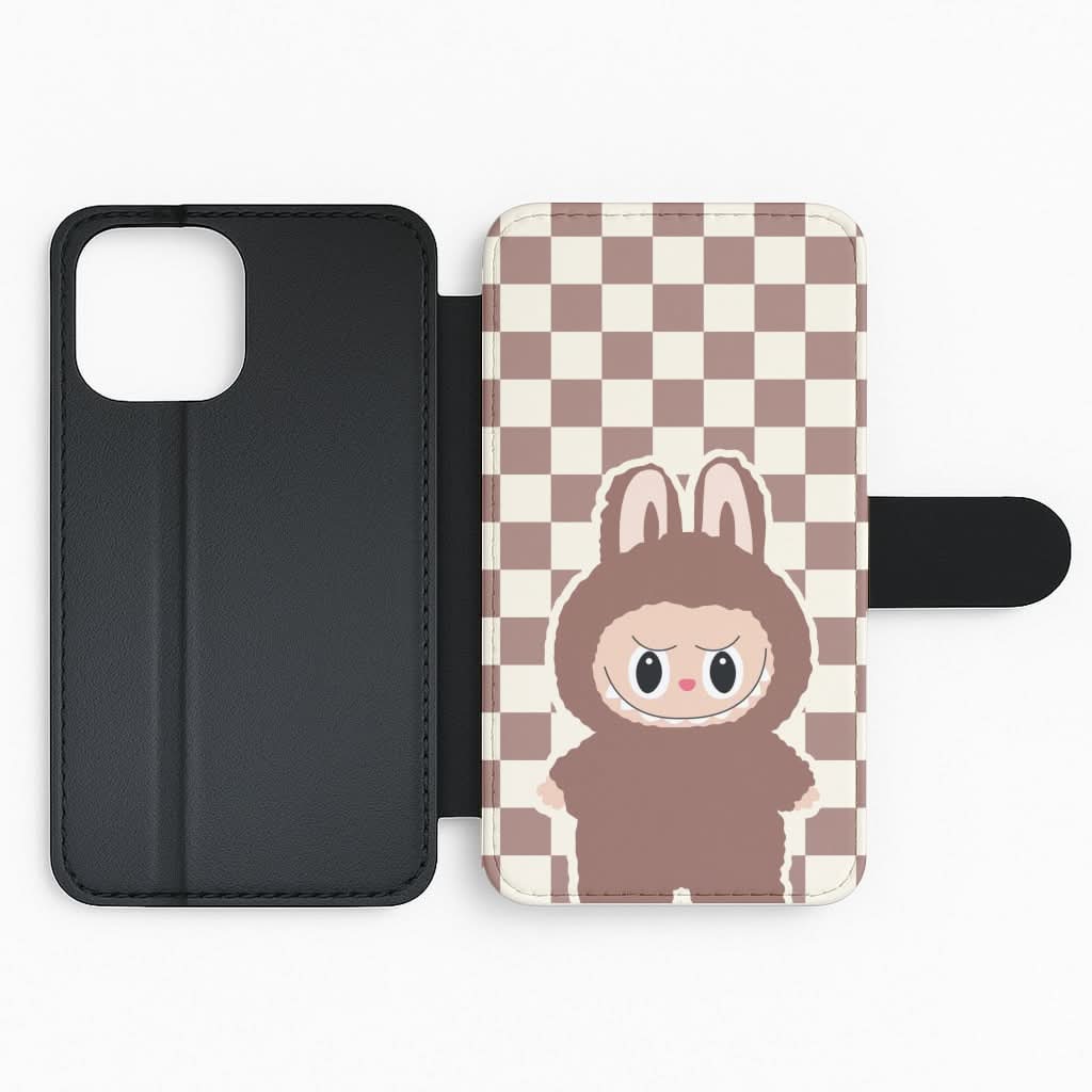 Checkered Cute Brown Monster  Flip Phone Case