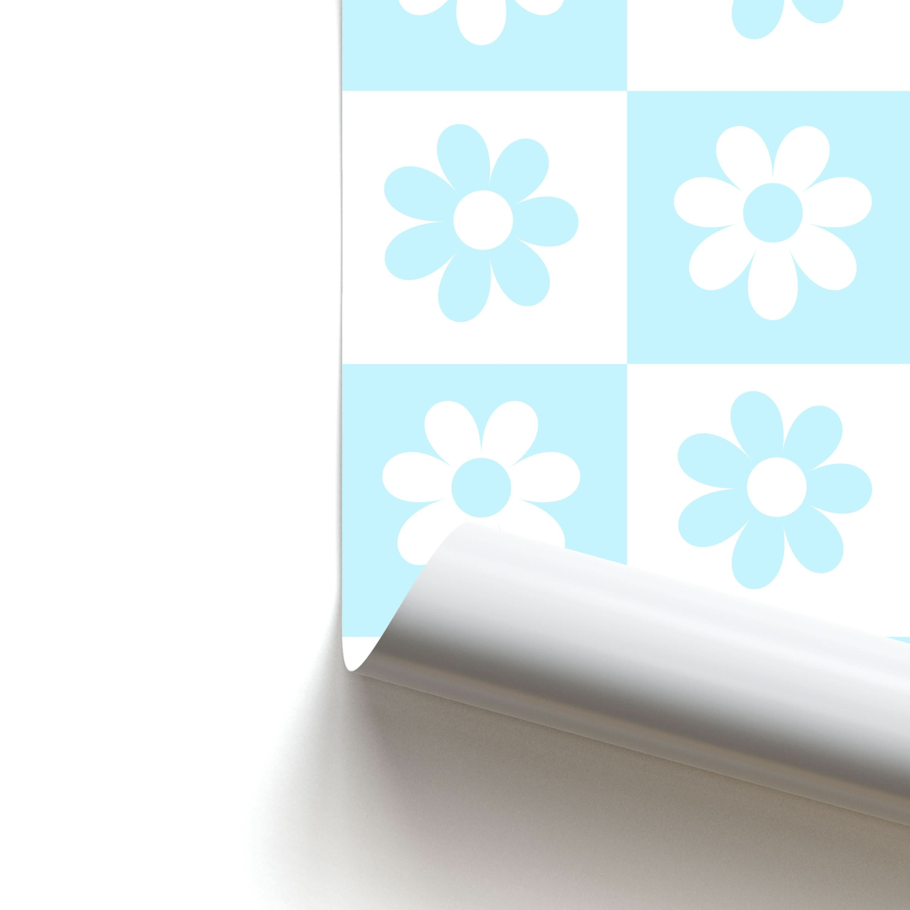 Checkered Flowers Blue Poster