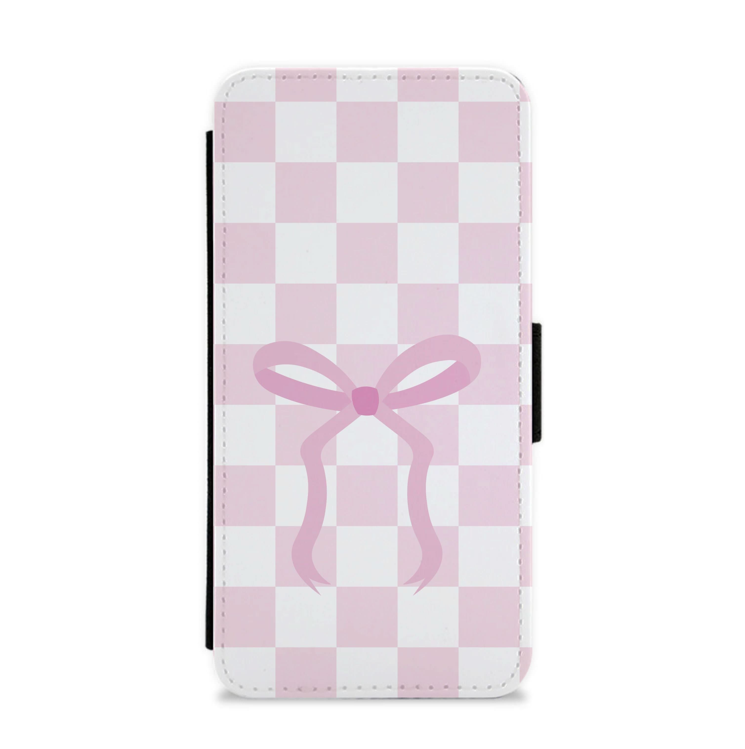 Checkered Coquette Bow Pink Flip / Wallet Phone Case