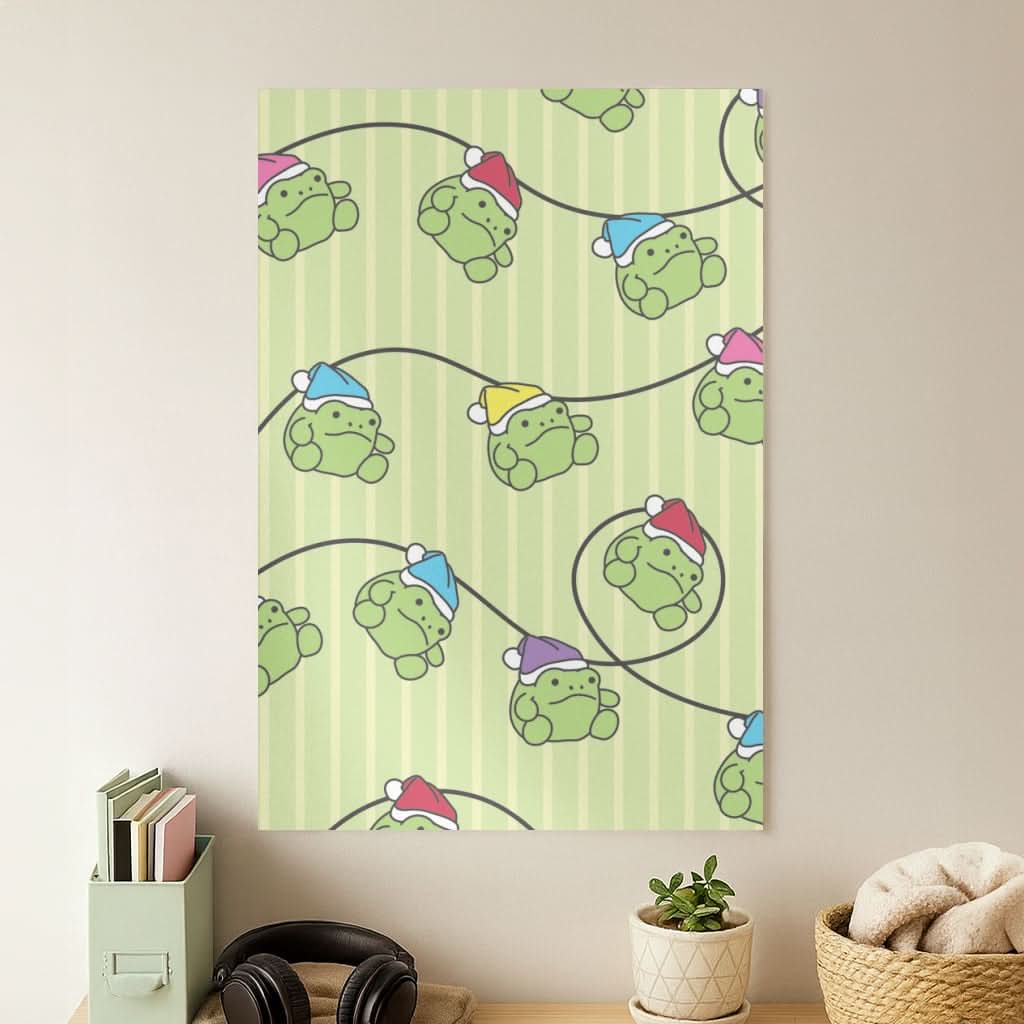 Christmas Frog Plush Fairylights Pattern Poster