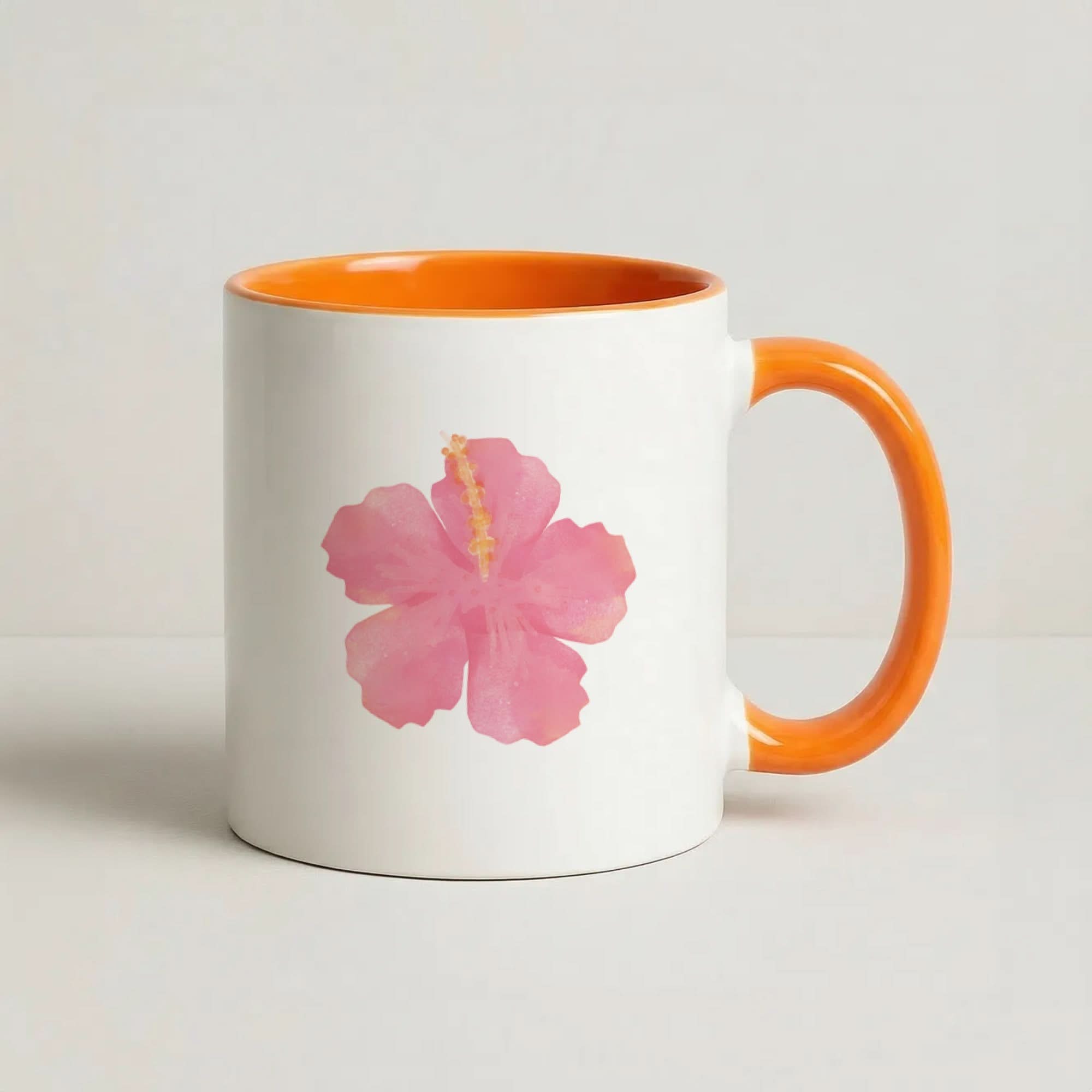 Pink Hibiscus Orange Mug
