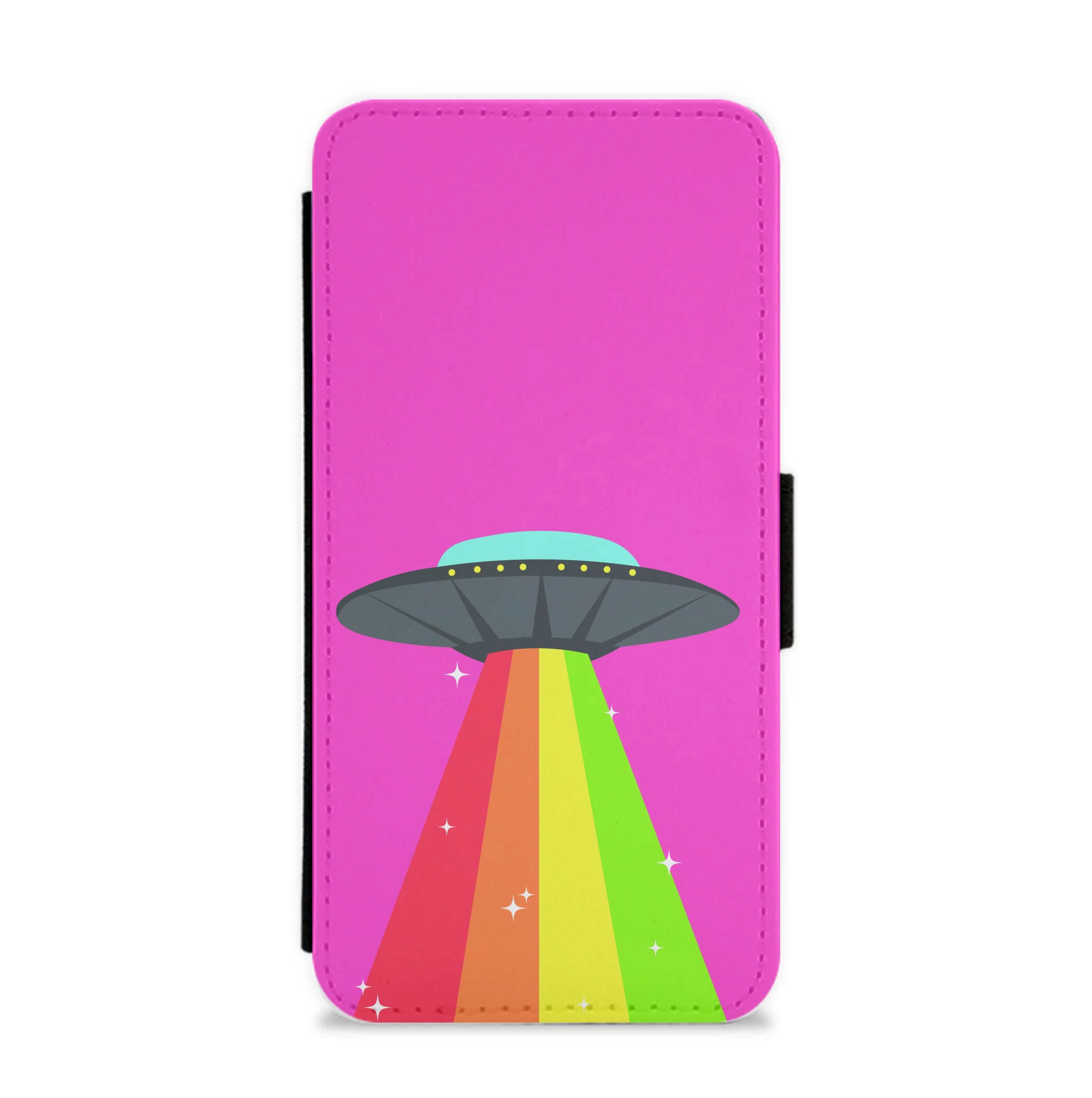 Rainbow Alien Spaceship Flip / Wallet Phone Case