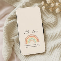 Biege Personalised Teacher Rainbow  Leather Phone Case