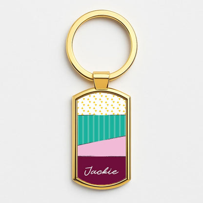 Geometric Patterns Personalised Name Gold Keyring