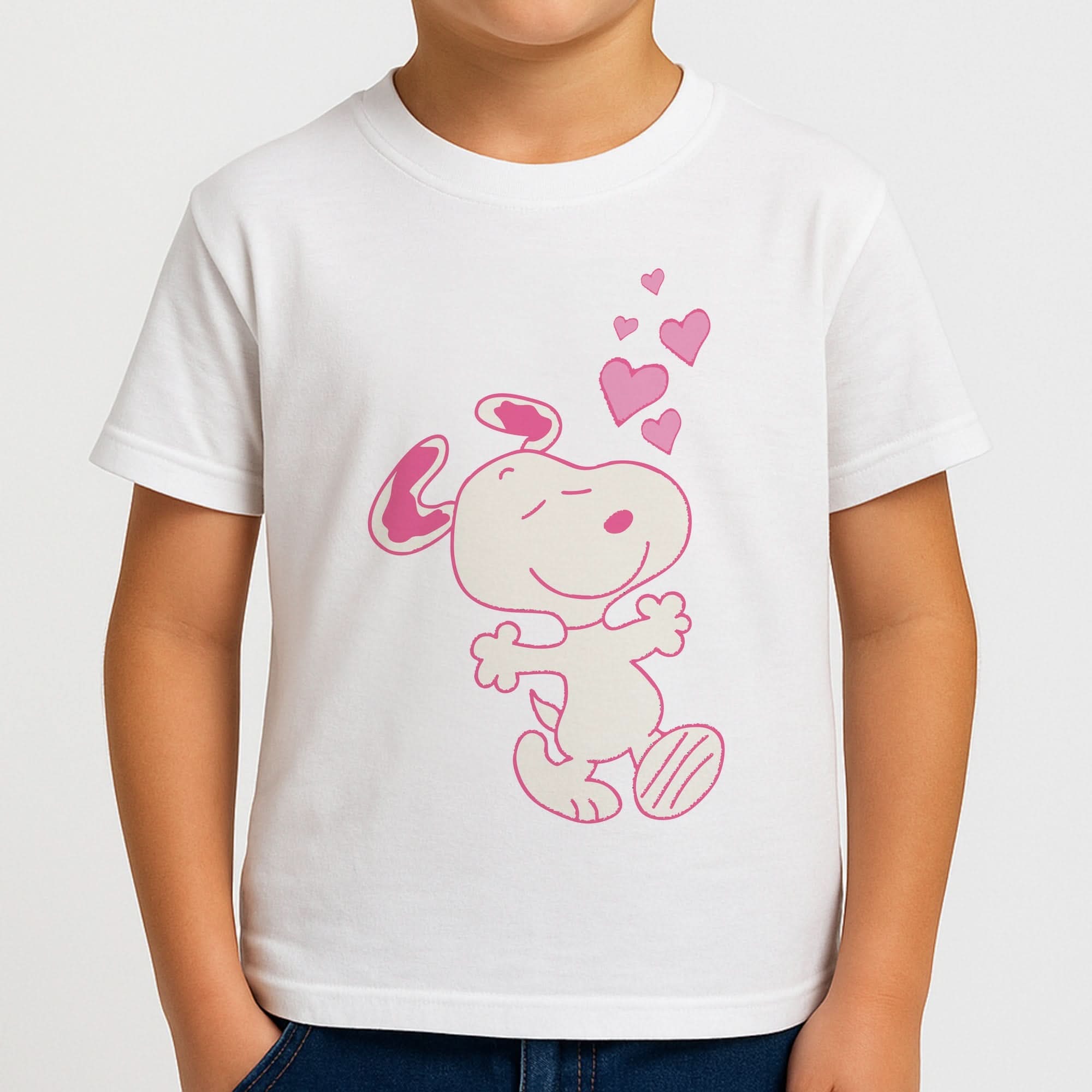 Cartoon Beagle Valentine Hearts Pattern Boys T-Shirt