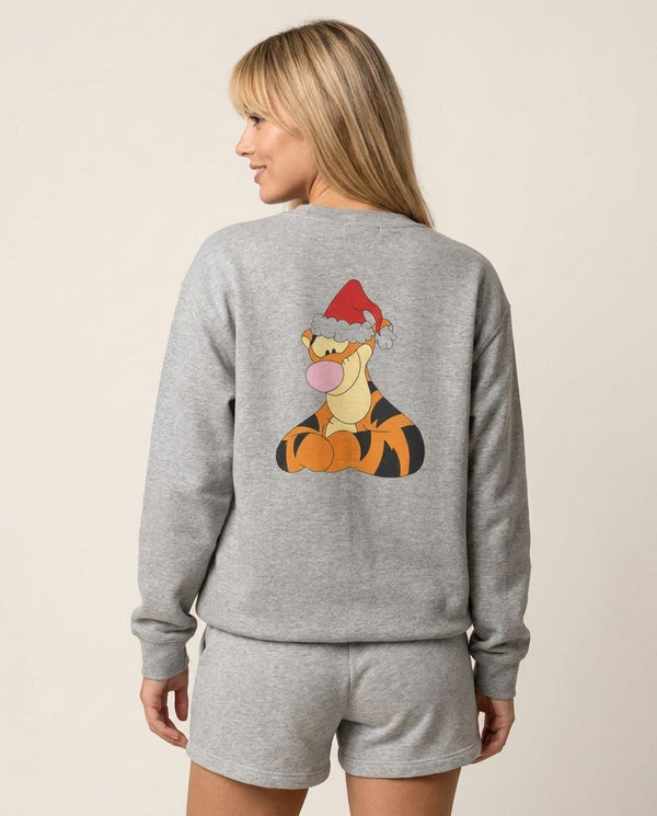 Tiger Pattern Christmas Sweatshirt — Grey Back, worn