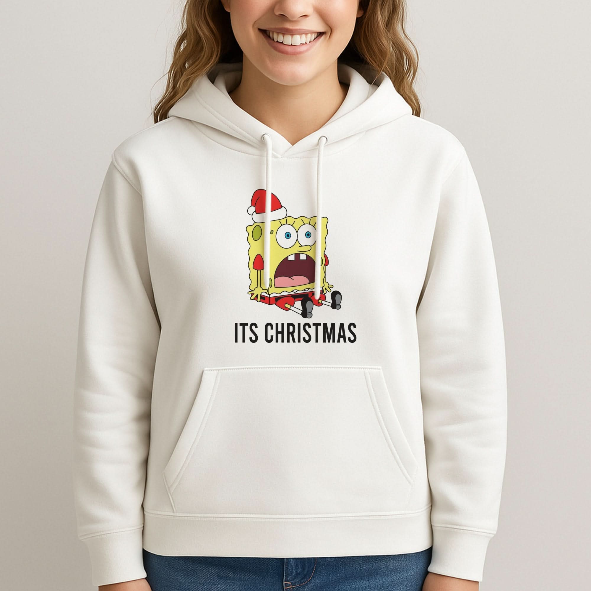 It's Christmas Cartoon Sponge Womans Hooded Sweatshirt