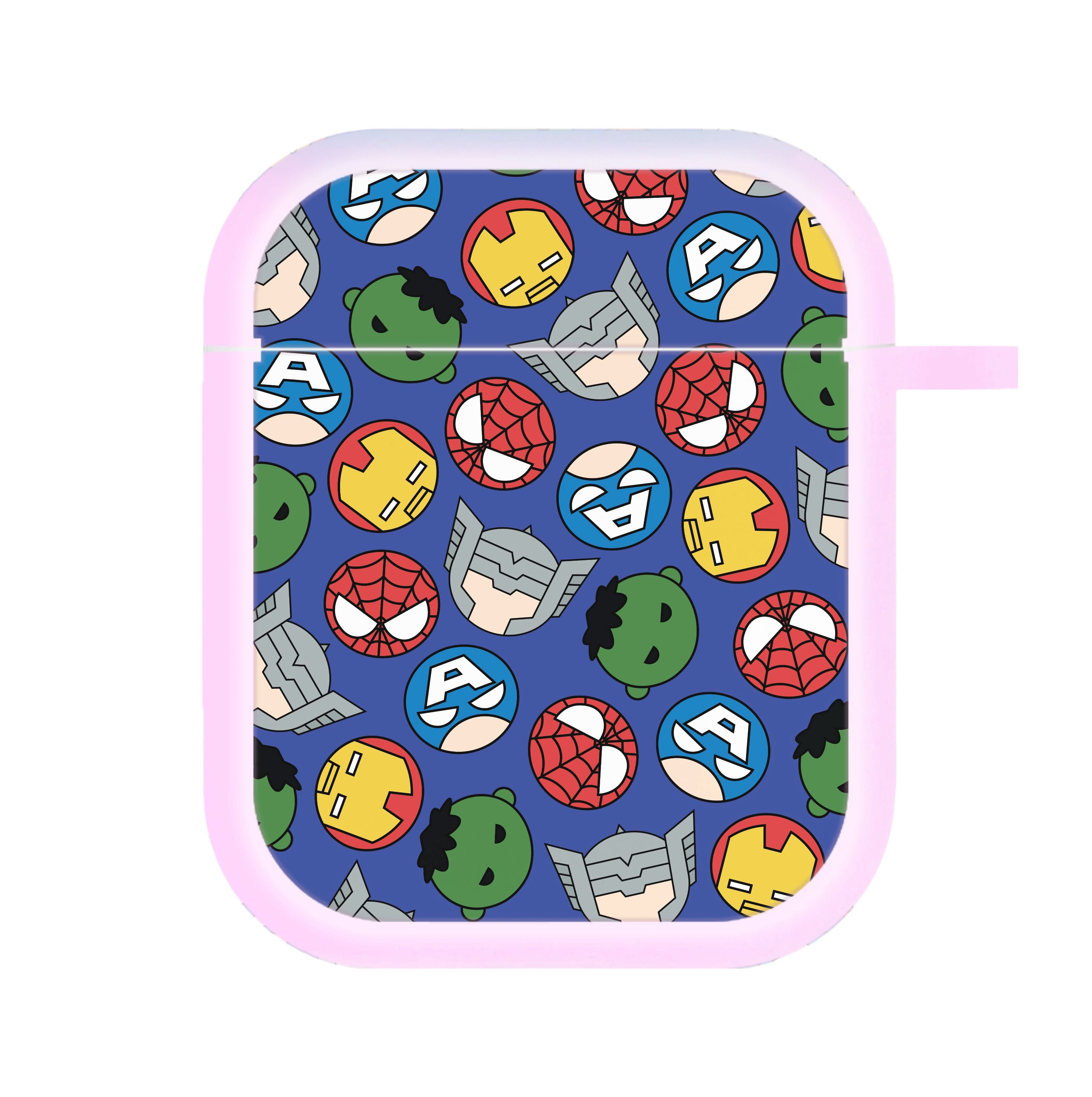Cute Chibi Heroes Pattern Blue AirPods Case