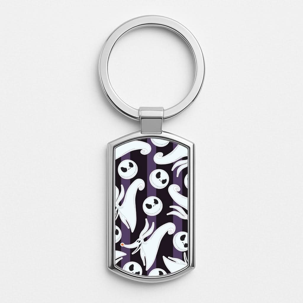 Skeleton Dog And Face Pattern Silver Metal Keyring