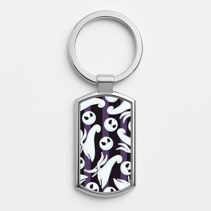 Skeleton Dog And Face Pattern Silver Metal Keyring