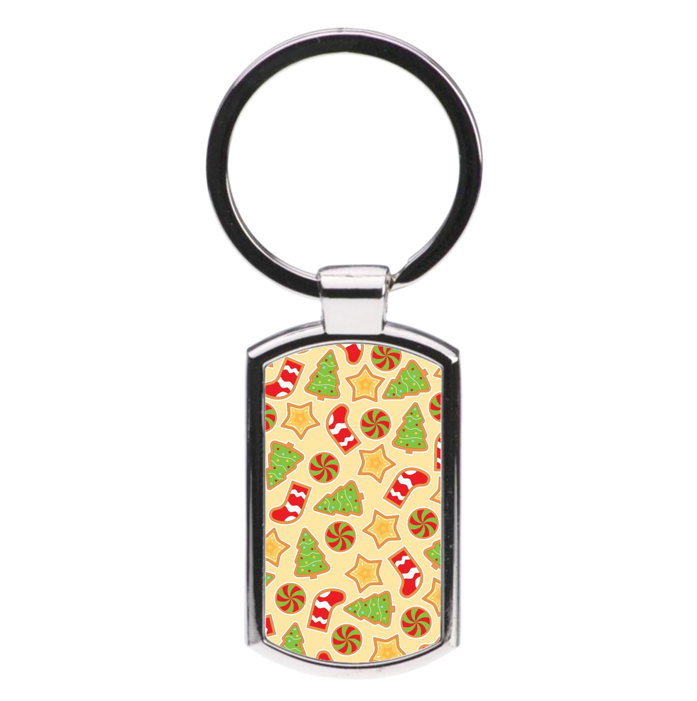 Gingerbread And Stocking Pattern Luxury Keyring