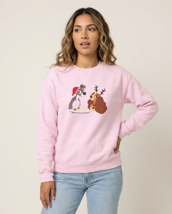 Christmas Lady Sweatshirt — Pink Front, worn