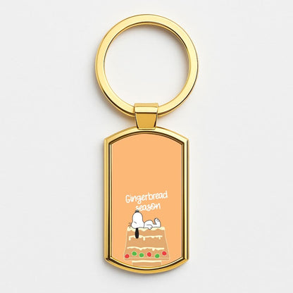 Cartoon Beagle Gingerbread House Gold Keyring