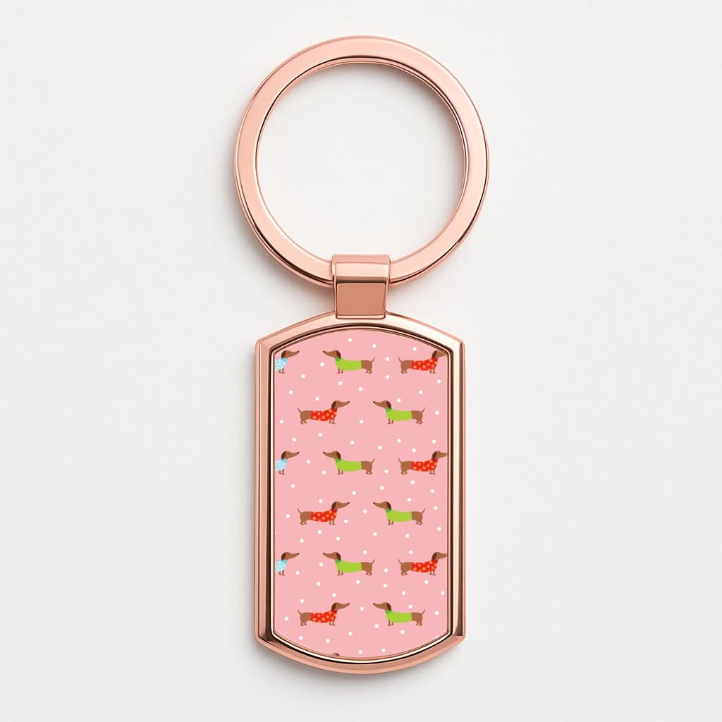 Christmas Jumpers Dachshund Pattern Rose Gold Keyring