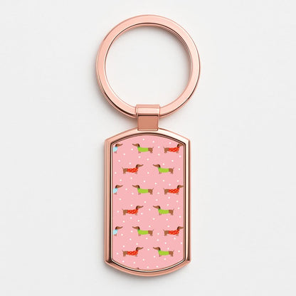 Christmas Jumpers Dachshund Pattern Rose Gold Keyring