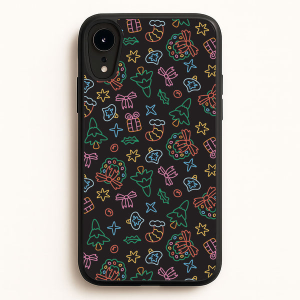 Neon Christmas Icons Pattern I iPhone XR Case