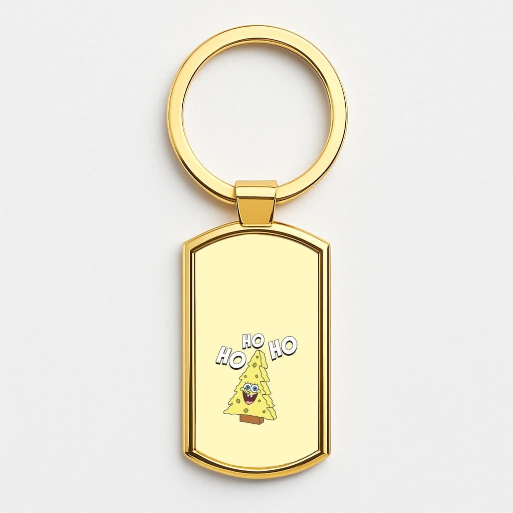 Christmas Tree Cartoon Sponge Gold Keyring